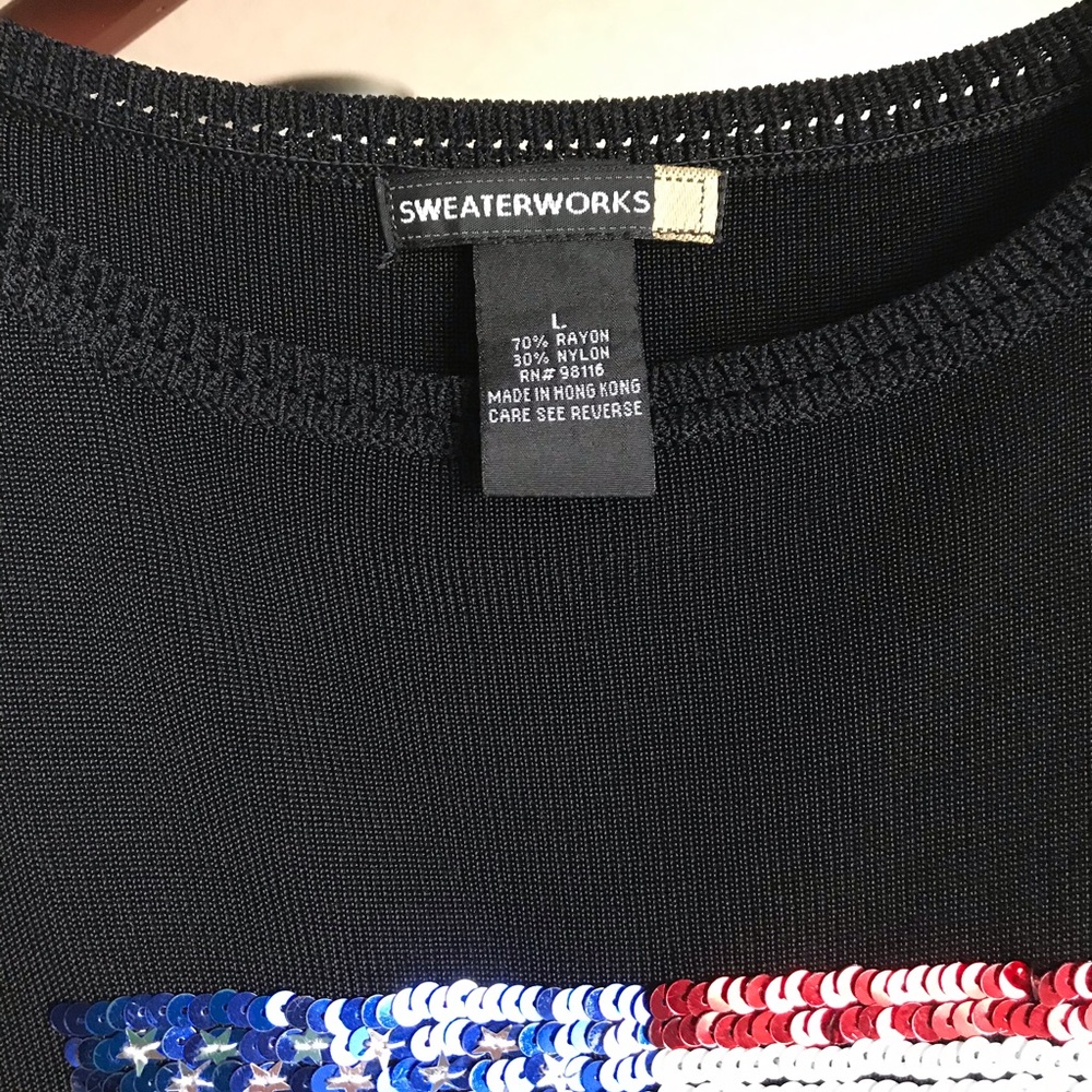 Sweaterworks Sequin American Flag Shirt -L - Picture 4 of 8